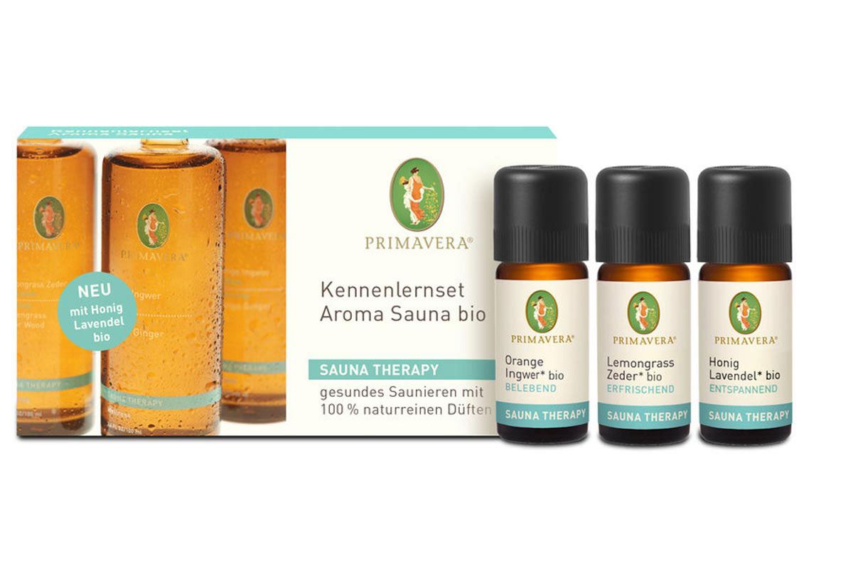 <h2>Kennenlernset Aroma Sauna bio von Primavera, 3 x 10 ml</h2>